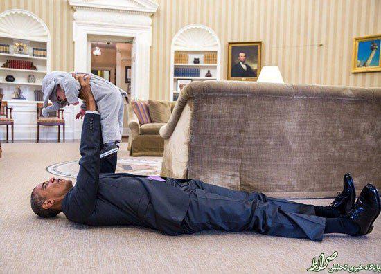 درازکشیدن اوباما در کاخ سفید + عکس